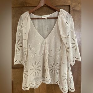 The GREAT gauzy boho 1/2 sleeve top w/scalloped hem